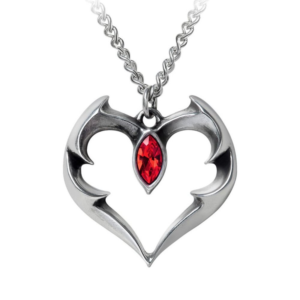 Alchemy Gothic Batheart Pendant Heart Bat Wing Red Crystal NWT
